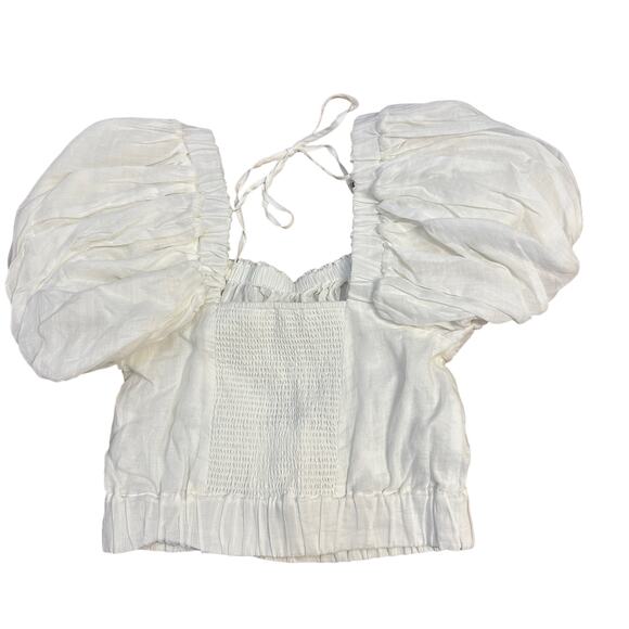 NEW FRAME Ruched Crop Puff Sleeve Blouse Blanc White - Picture 5 of 14